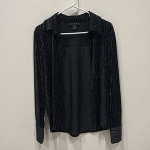 House of Harlow 1960 Black and Silver Metallic Striped Button-Up Blouse. Size  S